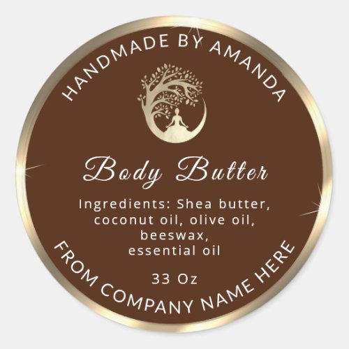 Logo Name Body Butter Cosmetic Gold Brown Classic Round Sticker