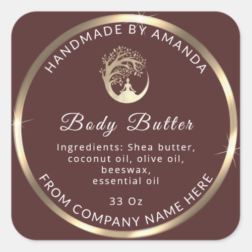 Logo Name Body Butter Cosmetic Gold Coffee  Square Sticker