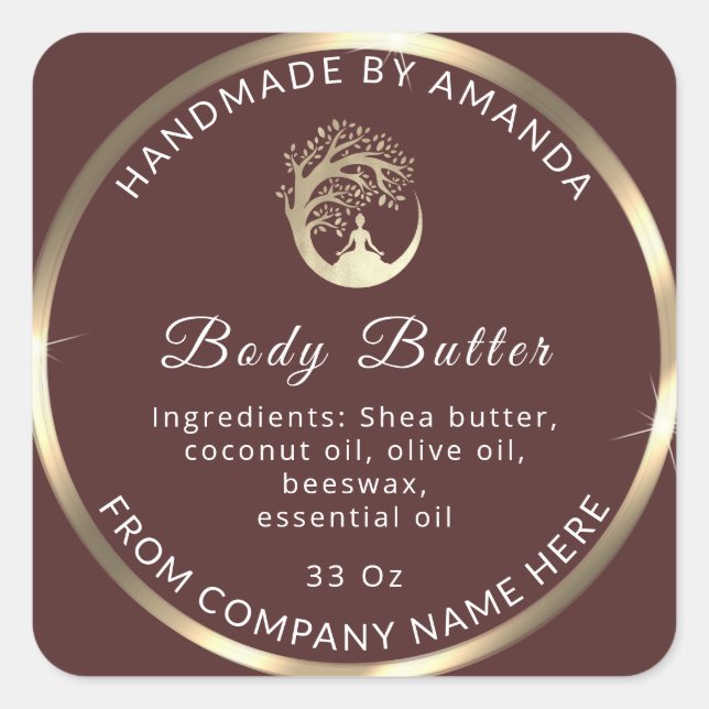 Logo Name Body Butter Cosmetic Gold Coffee  Square Sticker (Front)