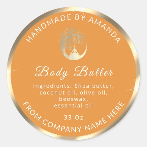 Logo Name Body Butter Cosmetic Gold Dark Yellow Classic Round Sticker