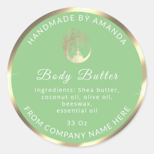Logo Name Body Butter Cosmetic Gold Green Classic Classic Round Sticker