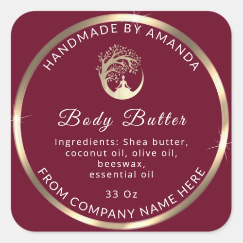 Logo Name Body Butter Cosmetic Gold Marsala Square Sticker