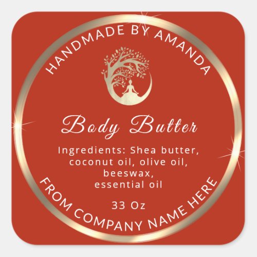 Logo Name Body Butter Cosmetic Gold Orange Square Sticker