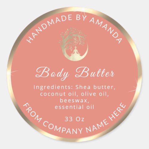 Logo Name Body Butter Cosmetic Gold Pink Classic  Classic Round Sticker