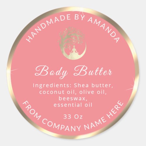 Logo Name Body Butter Cosmetic Gold Pink Classic Round Sticker