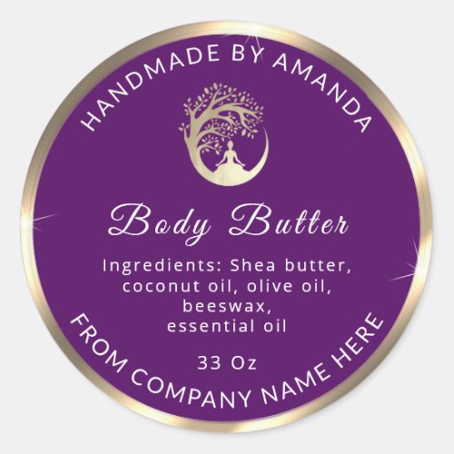 Logo Name Body Butter Cosmetic Gold Purple Classic Round Sticker