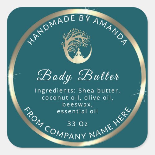 Logo Name Body Butter Cosmetic Gold Teal Green Square Sticker