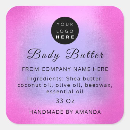 Logo Name Body Butter Cosmetic Soap Purple  Pink Square Sticker