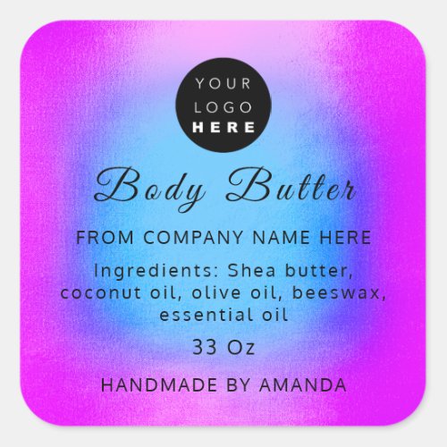 Logo Name Body Butter Cosmetic Soap Royal BluePink Square Sticker