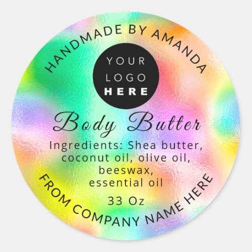 Logo Name Body Butter Cosmetics Holograph Fresh Classic Round Sticker