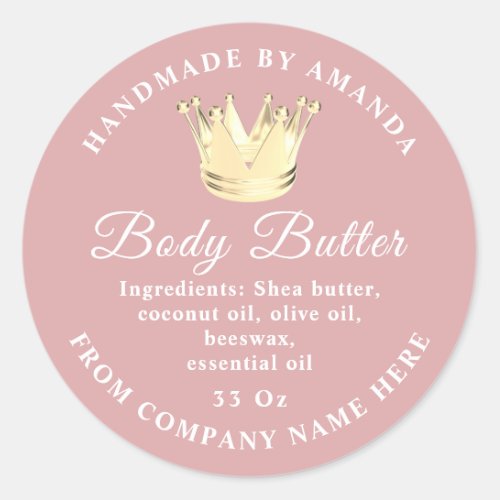 Logo Name Body Butter Scrub Golden Crown Blush Classic Round Sticker