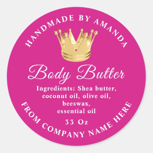 Logo Name Body Butter Scrub Golden Crown Pinky Classic Round Sticker