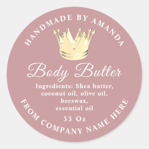 Logo Name Body Butter Scrub Golden Crown Rose Classic Round Sticker