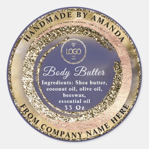 Logo Name Body Butter Scrub Logo Blue Gold   Classic Round Sticker