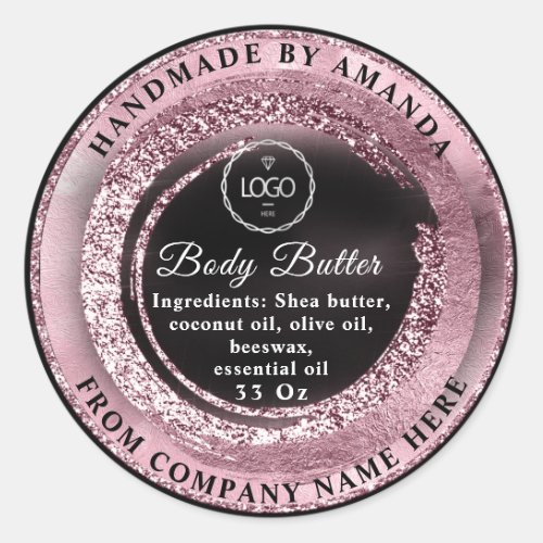 Logo Name Body Butter Scrub Logo Rose Black  Classic Round Sticker
