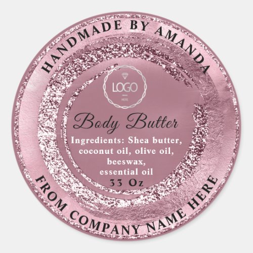 Logo Name Body Butter Scrub Logo Rose Frame Blush  Classic Round Sticker