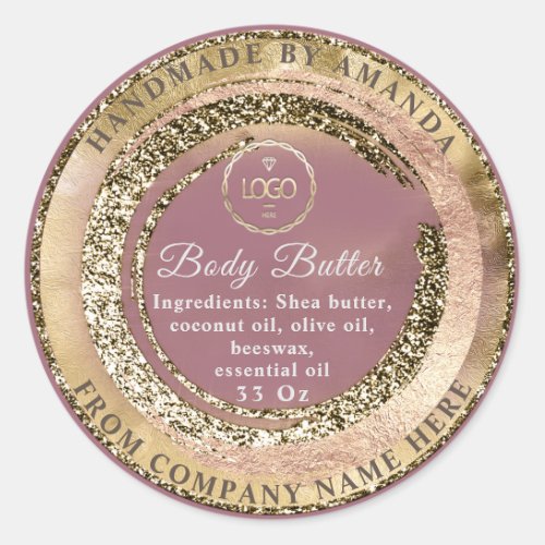 Logo Name Body Butter Scrub Logo Rose Frame Gold Classic Round Sticker