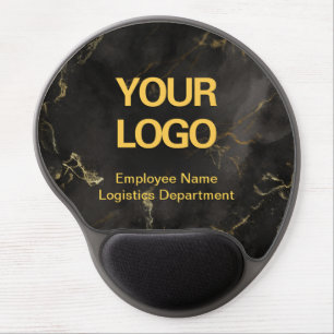 Logo Name Department Elegant Black Gold Marble Gel Mouse Pad