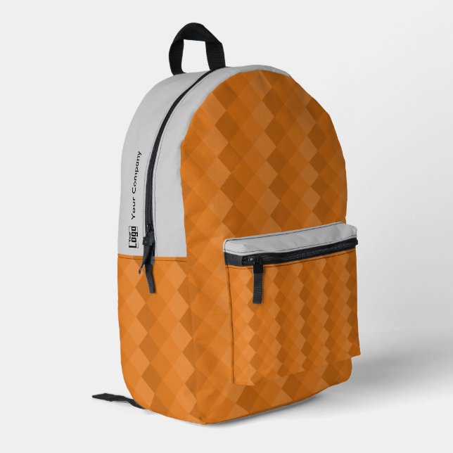 Logo Name - Earthy Tile Pattern Orange & Gray Printed Backpack (Back Corner Left)