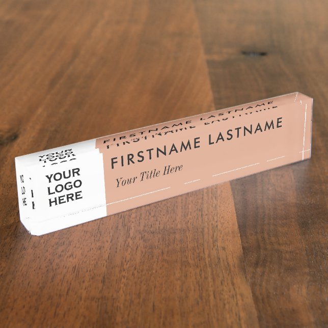 Logo & Name Elegant rose gold White Professional  Desk Name Plate (Side)