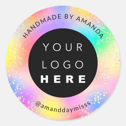 Logo  Name Gold Confetti Color Therapy Holograph Classic Round Sticker