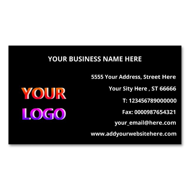 Logo Name Text Contact Info Business Card Magnet (Front)