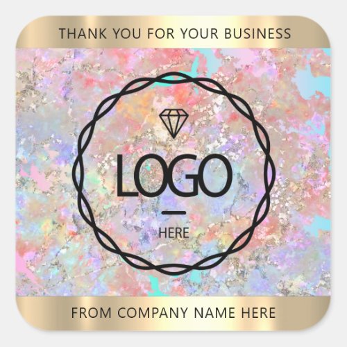 Logo Name Thank Business Gold Holograph Blue Square Sticker