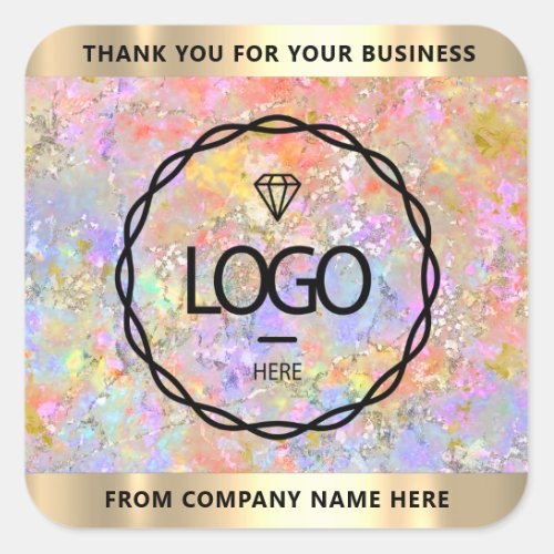 Logo Name Thank Business Gold Holograph Pink  Square Sticker