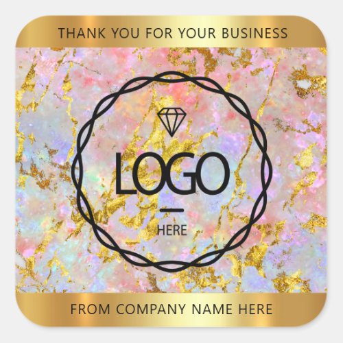 Logo Name Thank Business Gold Holograph Unique Square Sticker