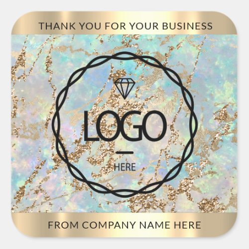 Logo Name Thank Business  Marble Gold Holograph Square Sticker