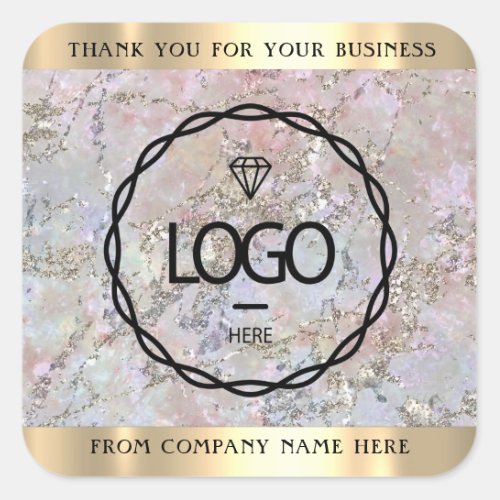 Logo Name Thank Business  Marble Silver Holograph Square Sticker