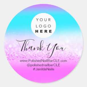 Logo Name Thank Shopping Glitter Holograph Classic Round Sticker