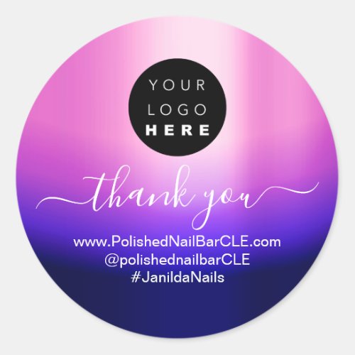 Logo Name Thank You Business Custom Pink Blue Navy Classic Round Sticker