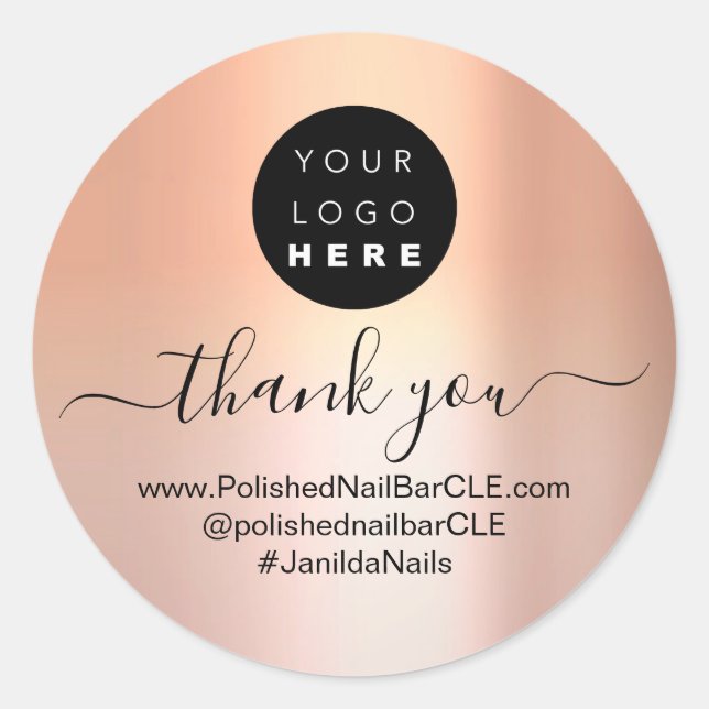 Logo Name Thank You Business Custom Rose Skinny Classic Round Sticker (Front)