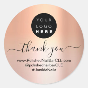 Logo Name Thank You Business Custom Rose Skinny Classic Round Sticker