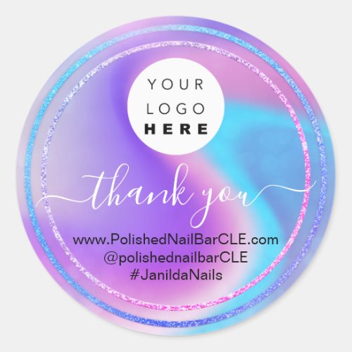 Logo Name Thank You Business Web  Holograph Classic Round Sticker