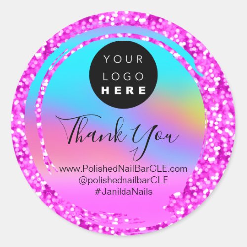 Logo Name Thank You Shopping Glitter Holograph Classic Round Sticker