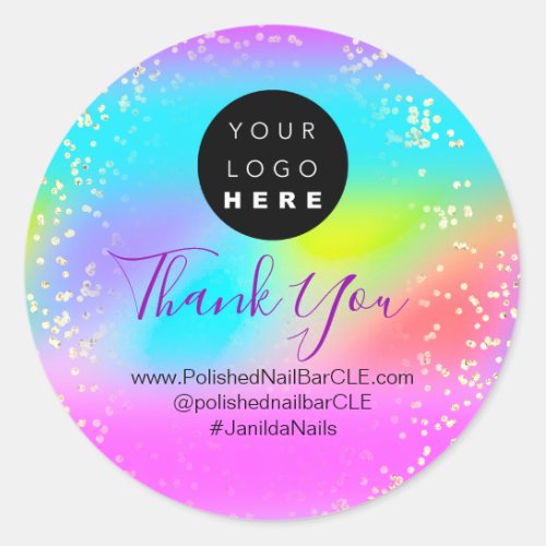 Logo Name Thank You Shopping Gold Holograph Classic Round Sticker