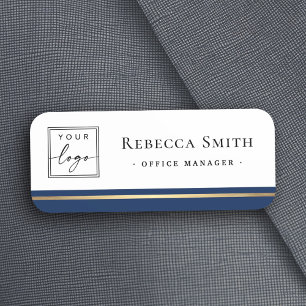 Logo name title dark blue border white modern tag