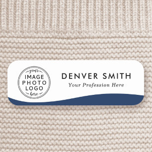 Logo name title dark blue wave white modern name tag