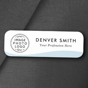 Logo name title light blue wave white modern name tag