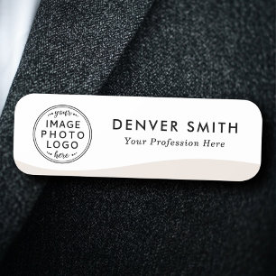 Logo name title light pale brown wave white modern name tag