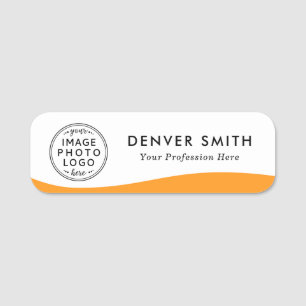 Logo name title orange wave white modern name tag