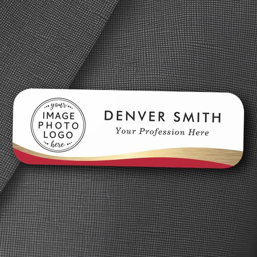 Logo name title red faux golden gradient name tag