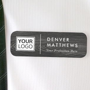 Logo name title white divider dark black wood tag