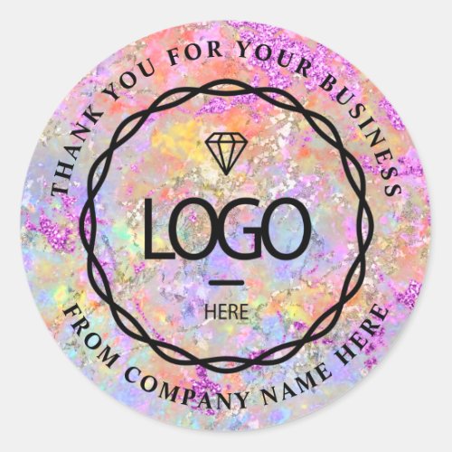  Logo Name Web Thank Business Holograph Pink Shop Classic Round Sticker