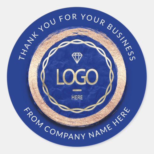 Logo Name Web Thank You Blue Navy Golden Frame Classic Round Sticker
