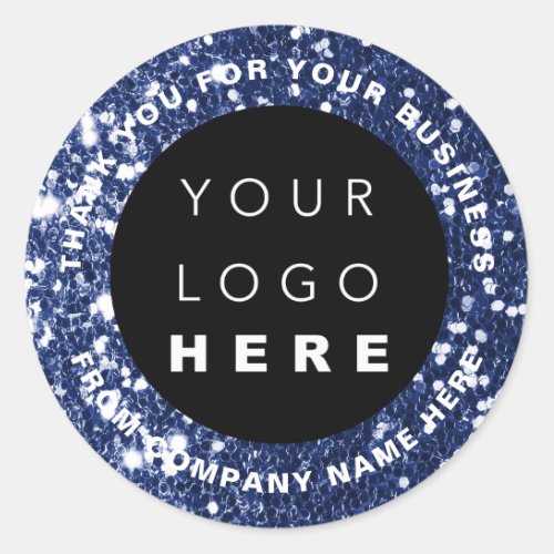 Logo Name Web Thank You Blue Navy  Shop Glitter  Classic Round Sticker