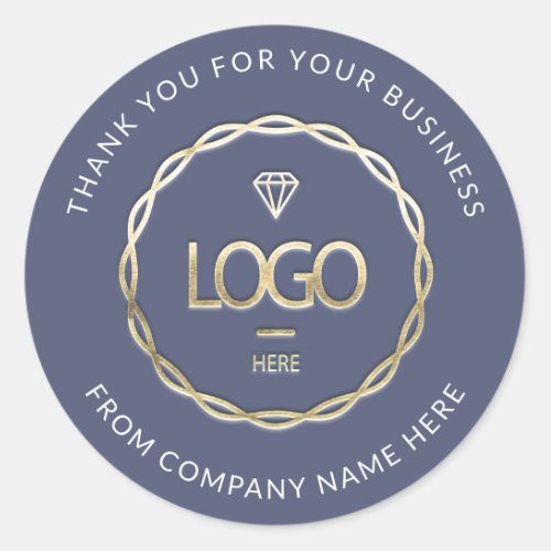  Logo Name Web Thank You  Business Gold Smoky Blue Classic Round Sticker