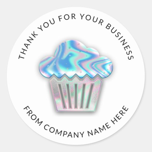  Logo Name Web Thank You Cake Bakery Blue Silver Classic Round Sticker